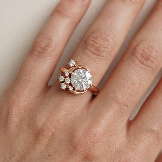 Lunaria Half-Moon Cluster Round Diamond Engagement Ring in Rose Gold - lifestyle.jpg