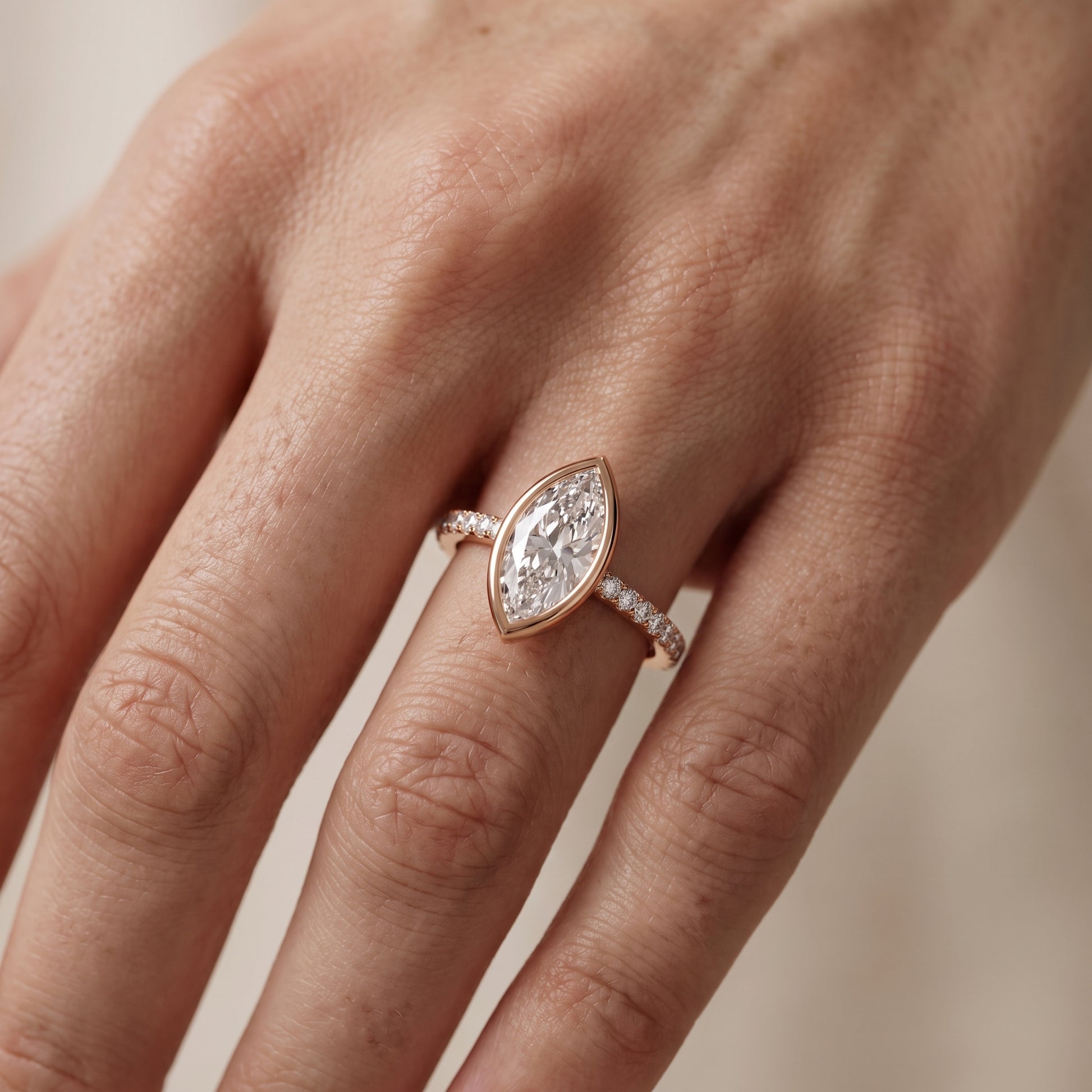 Cora Bezel Pavé Marquise Diamond Ring in Rose Gold - lifestyle.jpg