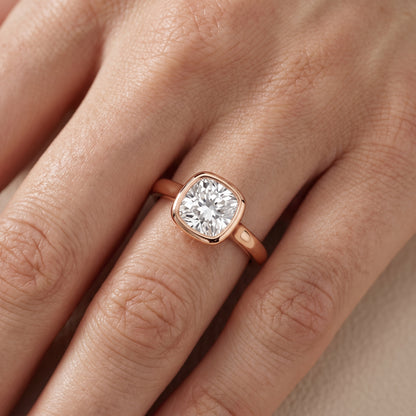 Jolie Bezel Solitaire Cushion Diamond Engagement Ring in Rose Gold - lifestyle.jpg
