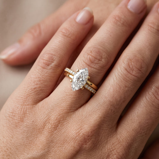 Edith Criss Cross Pavé Marquise Diamond Engagement Ring in Yellow Gold - lifestyle.jpg