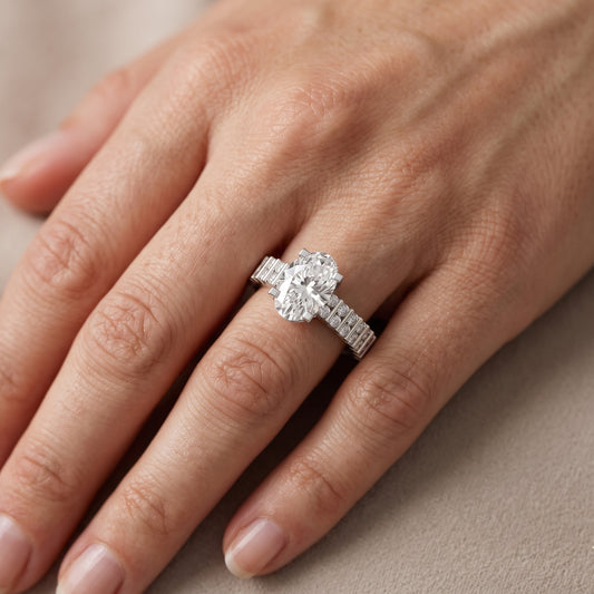 Honor Sidestone Oval Diamond Engagement Ring in White Gold - lifestyle.jpg