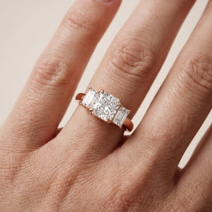 Zoe Three-Stone Radiant Diamond Ring in Rose Gold - lifestyle.jpg