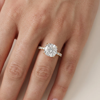 Juna French Pavé Solitaire Cushion Diamond Engagement Ring in Yellow Gold - lifestyle.jpg