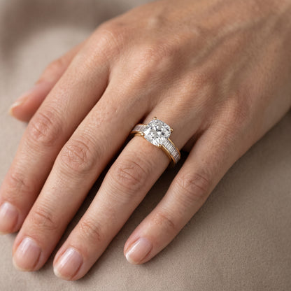 Medina Baguette Channel Set Cushion Diamond Engagement Ring in Yellow Gold - lifestyle.jpg