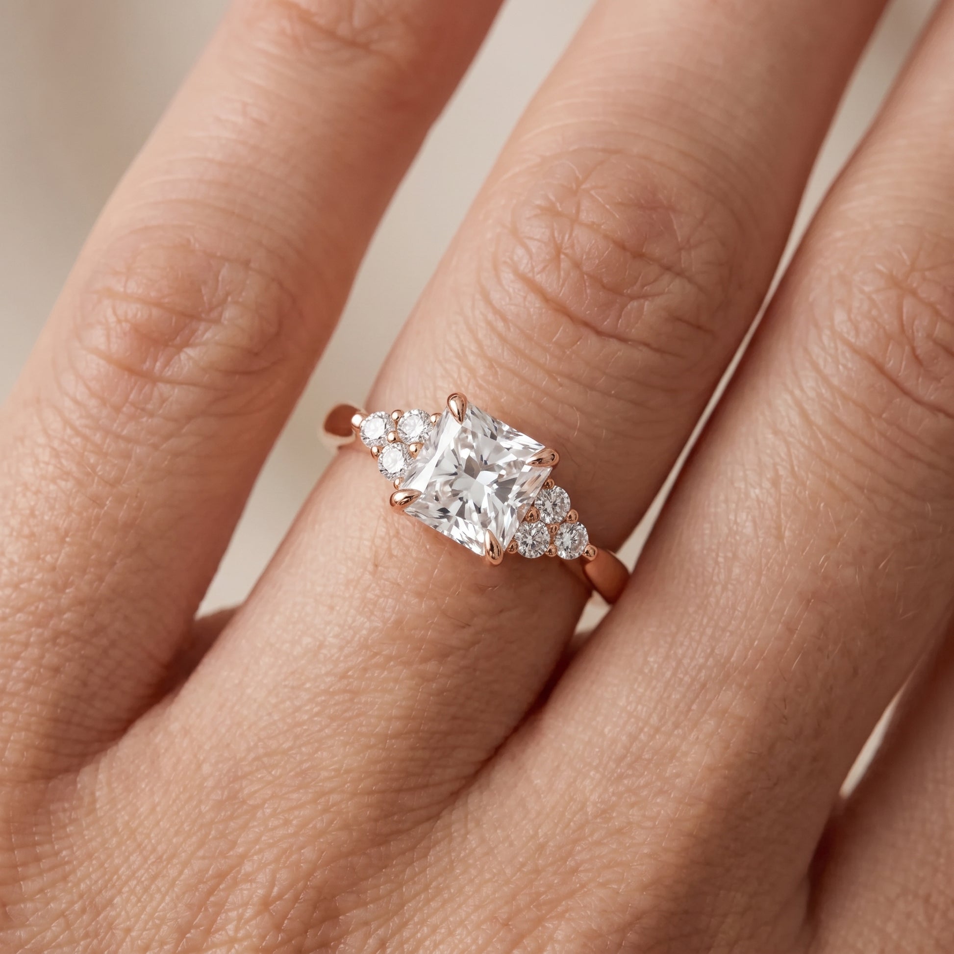 Anya Sidestone Cluster Radiant Diamond Ring in Rose Gold - lifestyle.jpg