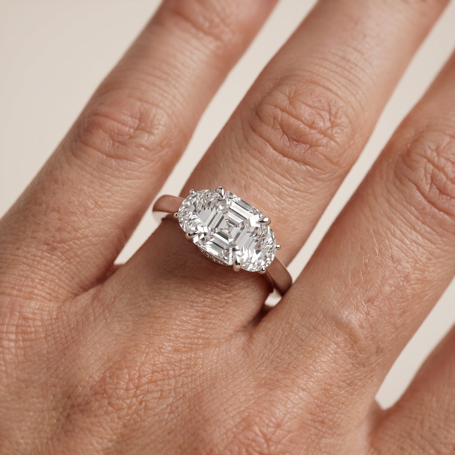 Romy Three-Stone Asscher Diamond Engagement Ring in White Gold - lifestyle.jpg