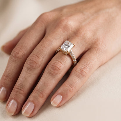 Elisa Hidden Halo Pavé Radiant Diamond Engagement Ring in Yellow Gold - lifestyle.jpg