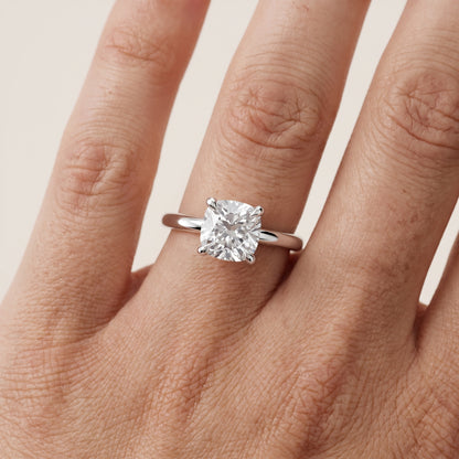 Nella Petite Solitaire Cushion Diamond Engagement Ring in Platinum - lifestyle.jpg