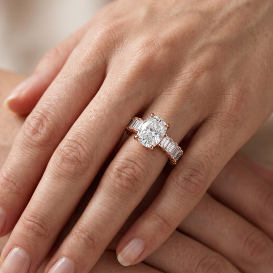Mallory Shared Prong Cushion Diamond Engagement Ring in Rose Gold - lifestyle.jpg