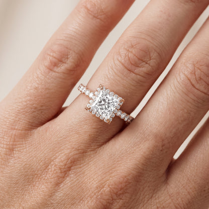 Chloe Halo Pavé Princess Diamond Ring in Rose Gold - lifestyle.jpg