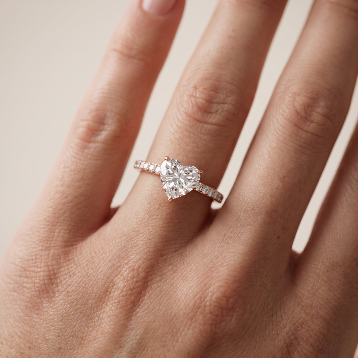 Aisha Pavé Solitaire Heart Diamond Engagement Ring in Rose Gold - lifestyle.jpg