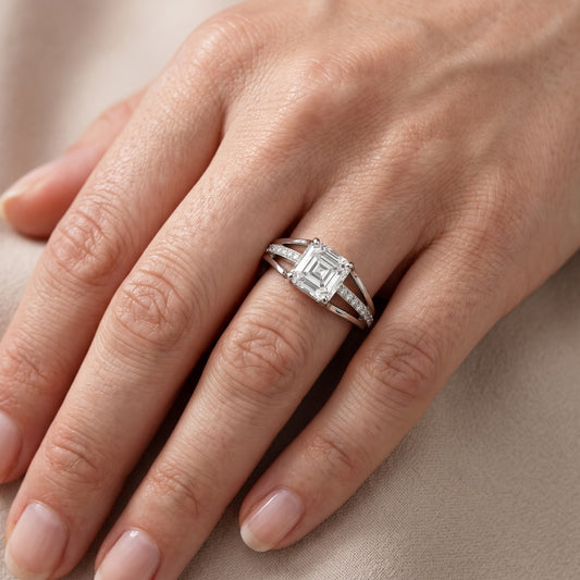 Lucinda Split Shank Asscher Diamond Engagement Ring in Platinum - lifestyle.jpg