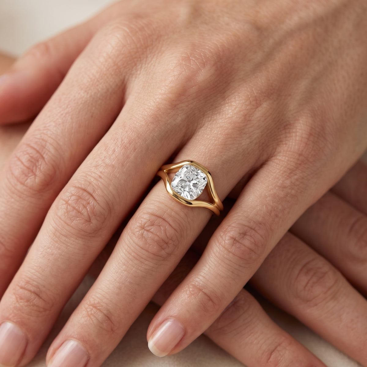 Windsor Half Bezel Solitaire Cushion Diamond Engagement Ring in Platinum - lifestyle.jpg