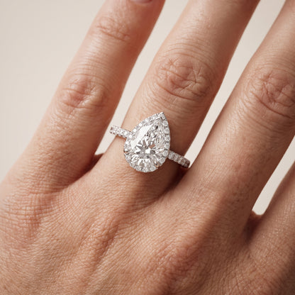 Alma Halo Pavé Pear Diamond Ring in White Gold - lifestyle.jpg