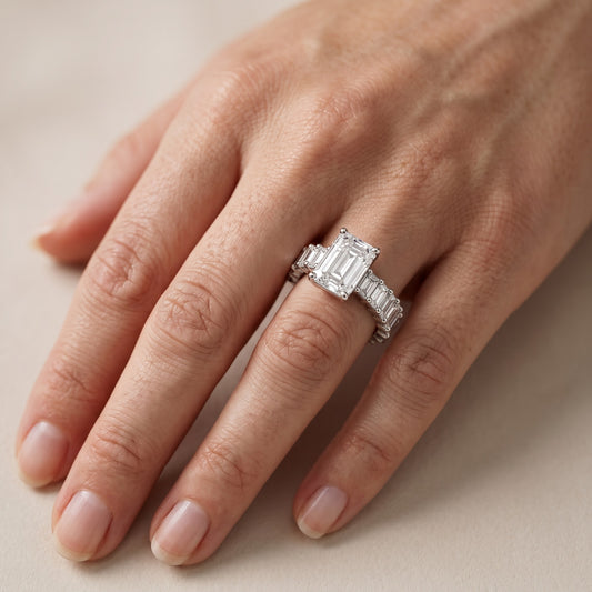 Mallory Shared Prong Emerald Diamond Engagement Ring in Platinum - lifestyle.jpg