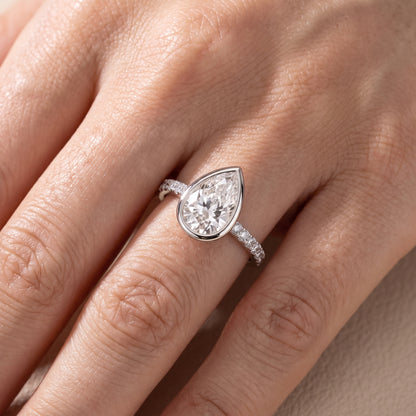 Cora Bezel Pavé Pear Diamond Ring in Platinum - lifestyle.jpg