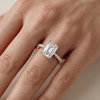 Gia Hidden Halo Pavé Emerald Diamond Ring in Rose Gold - lifestyle.jpg