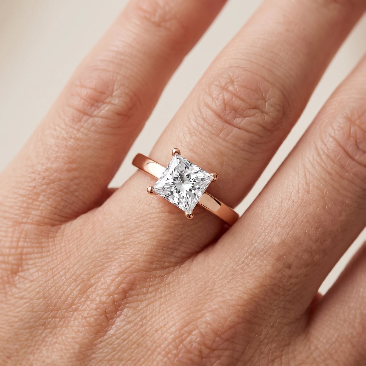 Delia Solitaire Princess Diamond Engagement Ring in Rose Gold - lifestyle.jpg
