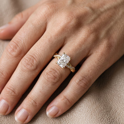 Twisted Side Stone Radiant Diamond Engagement Ring in Yellow Gold - lifestyle.jpg