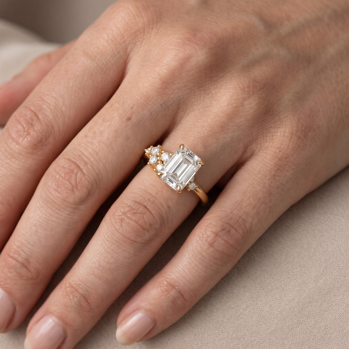 Gina Cluster Emerald Diamond Engagement Ring in Silver - lifestyle.jpg