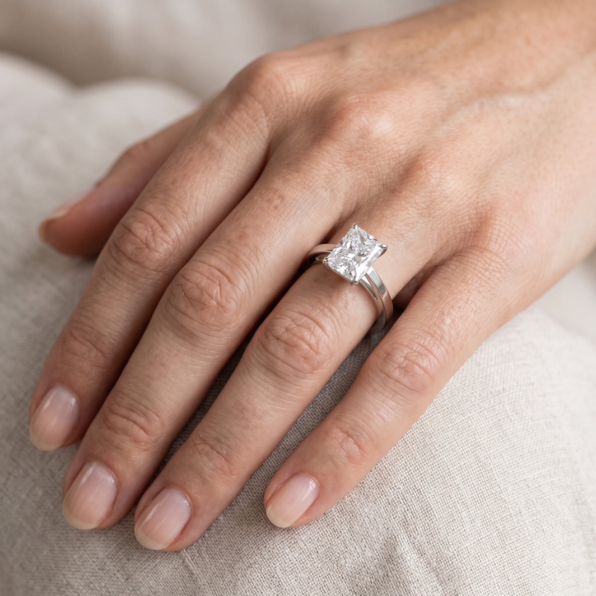 Kaia Solitaire Radiant Diamond Engagement Ring in Silver - lifestyle.jpg
