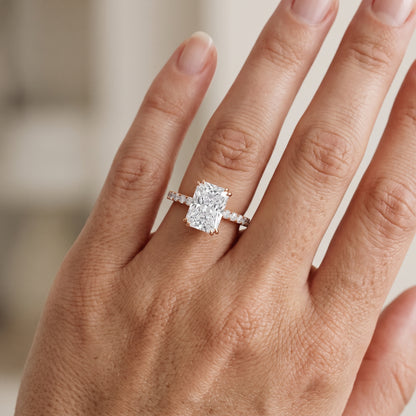 Luna Solitaire Pavé Radiant Diamond Engagement Ring in Rose Gold - lifestyle.jpg