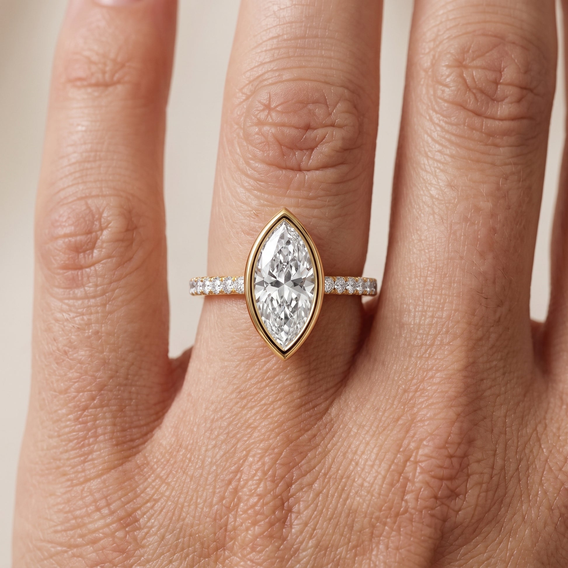 Cora Bezel Pavé Marquise Diamond Ring in Yellow Gold - lifestyle.jpg