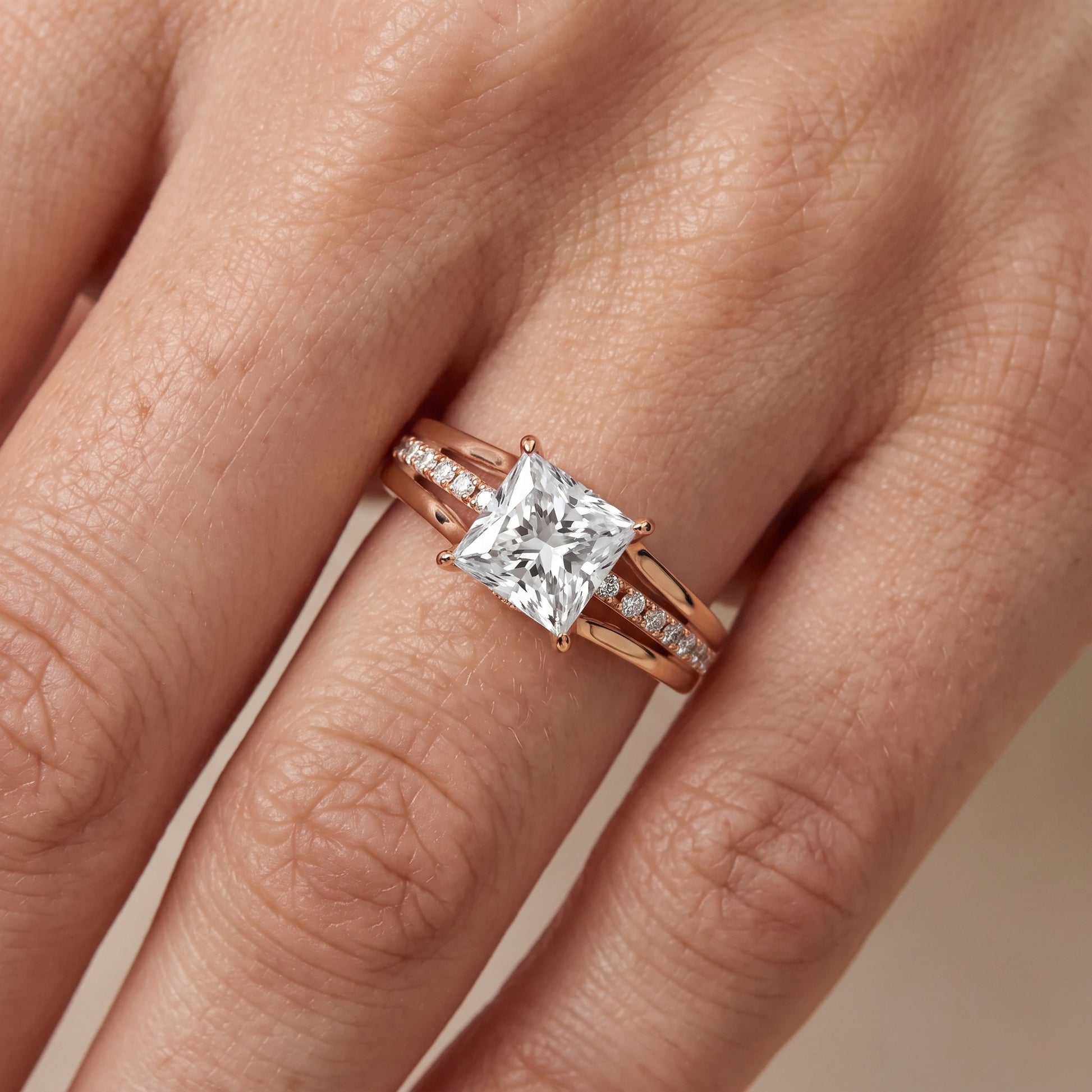 Scarlett Split Shank Pavé Princess Diamond Ring in Rose Gold - lifestyle.jpg