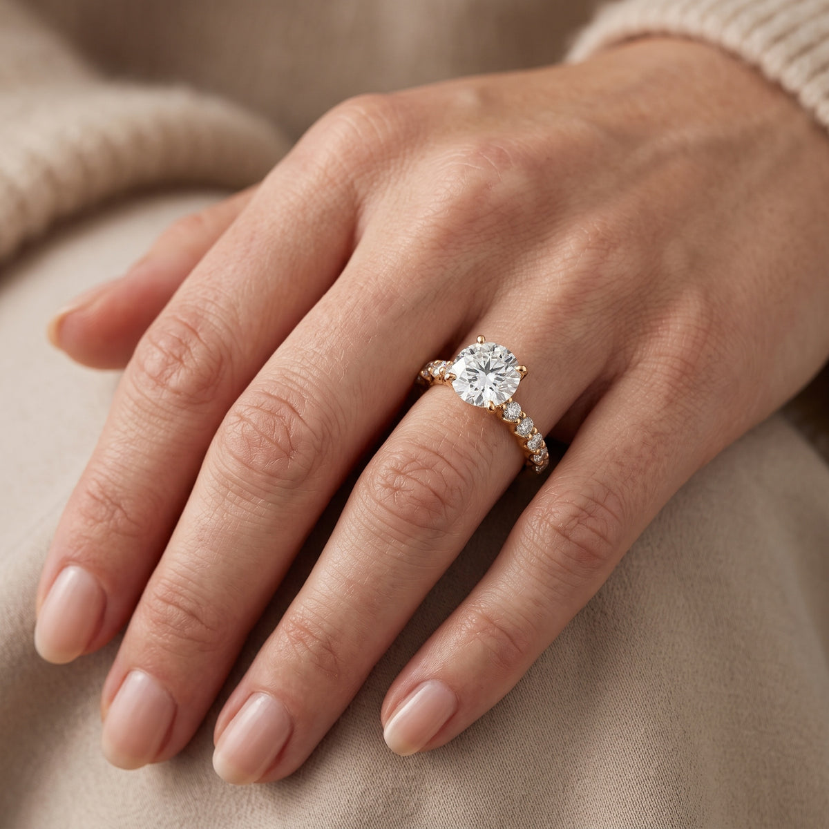 Louella Scalloped Pavé Round Diamond Engagement Ring in Silver - lifestyle.jpg