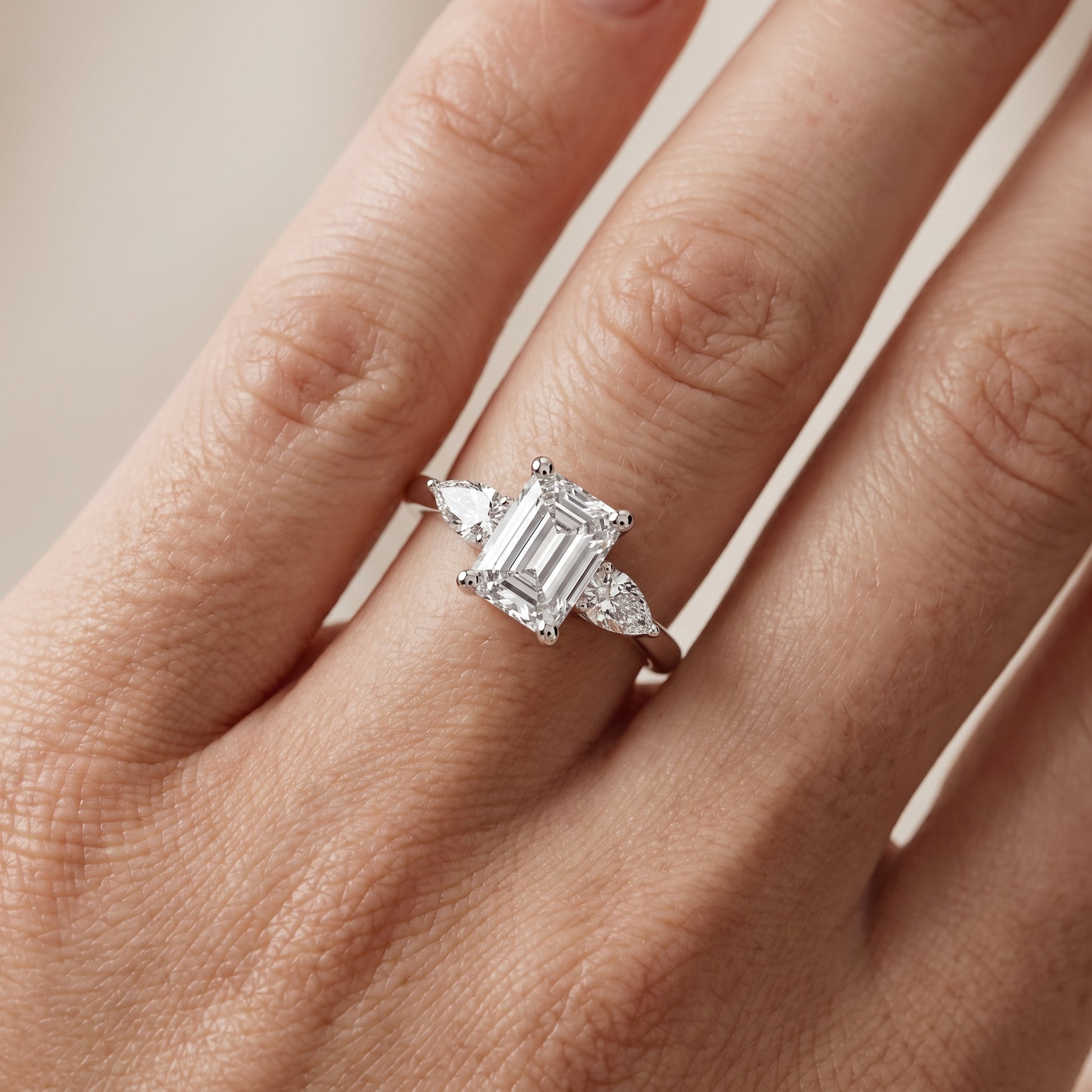 Faye Three-Stone Trellis Emerald Diamond Ring in Silver - lifestyle.jpg