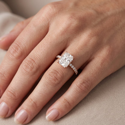 Thea Hidden Halo Pavé Radiant Diamond Engagement Ring in Rose Gold - lifestyle.jpg