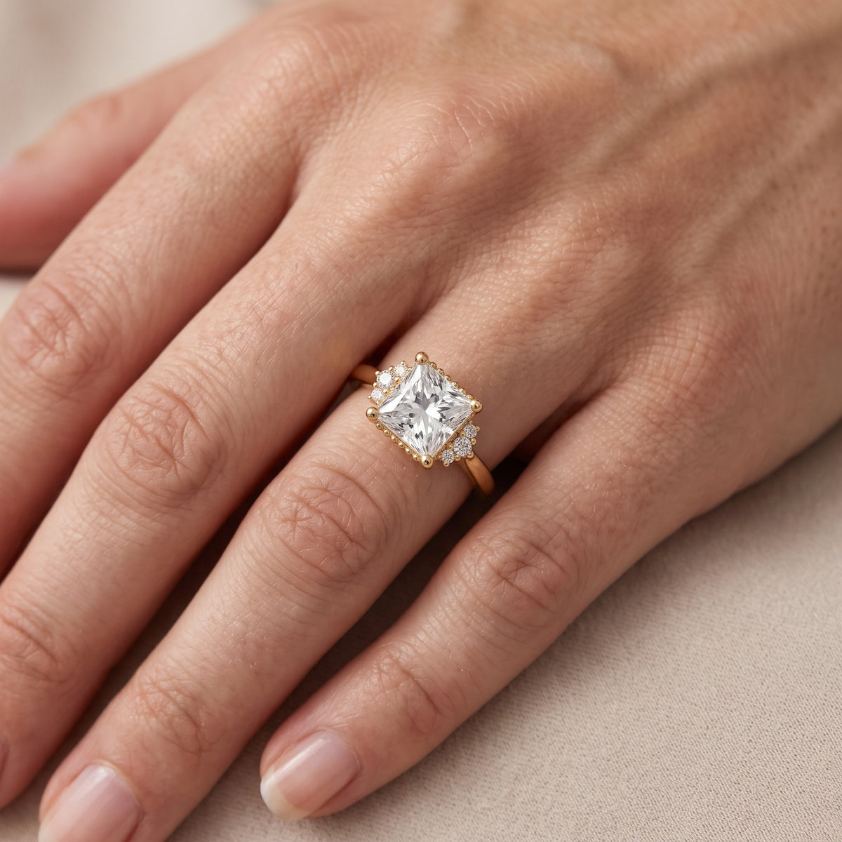 Paola Milgrain Pavé Princess Diamond Engagement Ring in Platinum - lifestyle.jpg