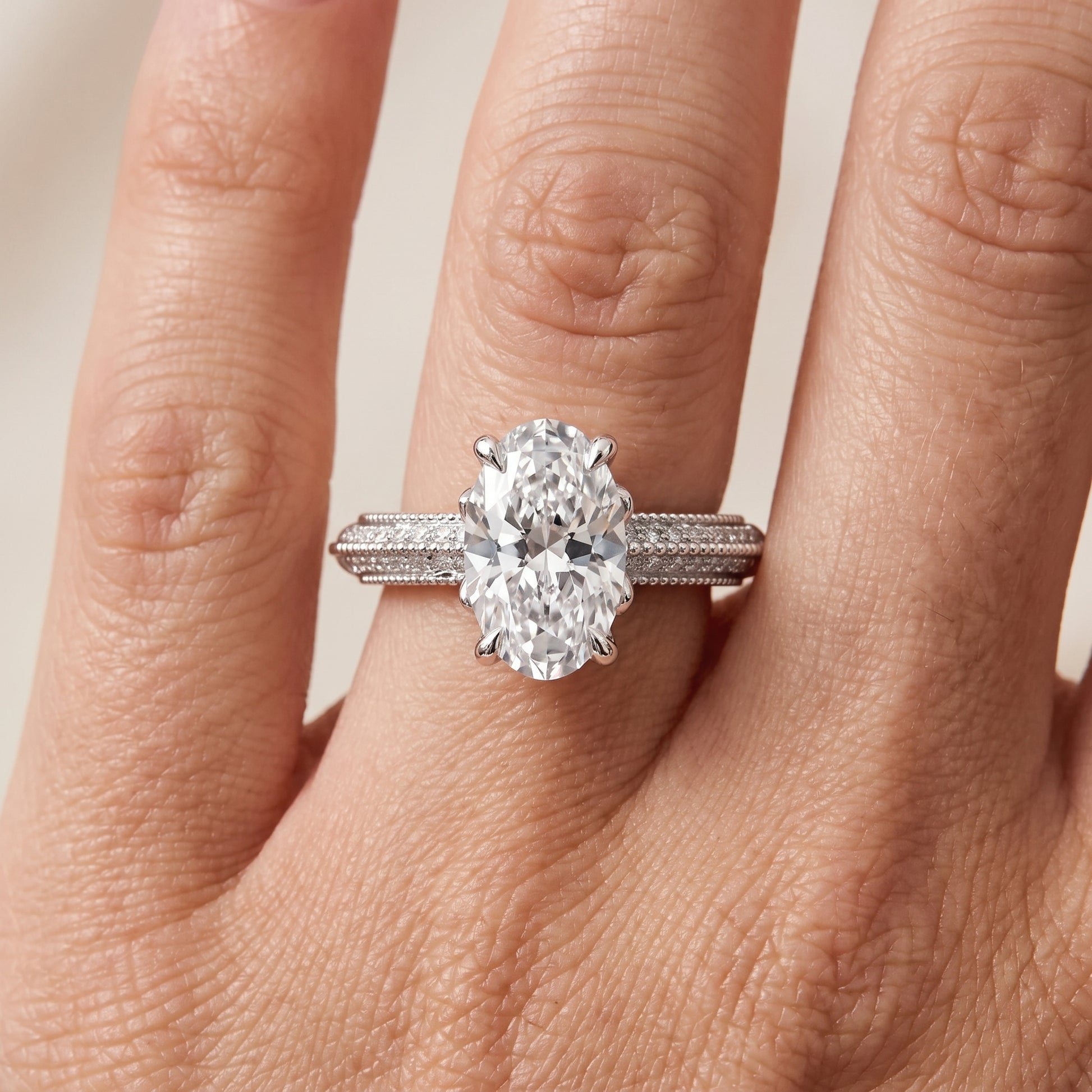 Indie Vintage Milgrain Oval Diamond Engagement Ring in Silver - lifestyle.jpg