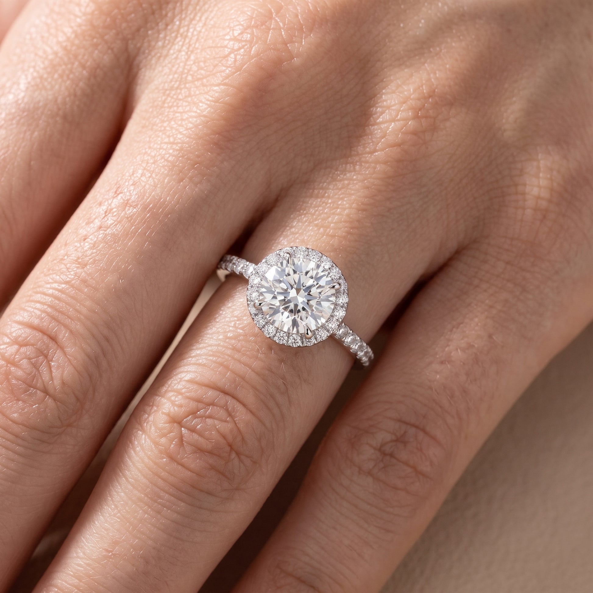 Alma Halo Pavé Round Diamond Ring in Silver - lifestyle.jpg