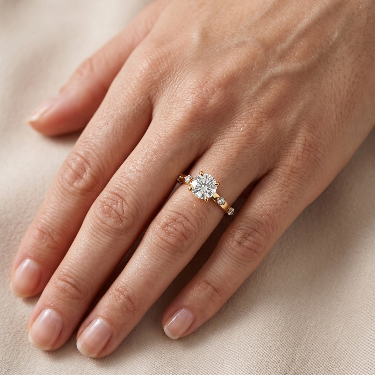 Elena Radiance Solitaire Round Diamond Engagement Ring in Yellow Gold - lifestyle.jpg