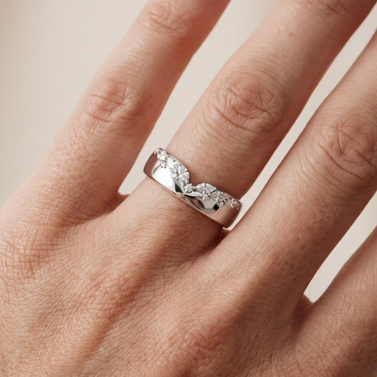 Adeline Dome Marquise & Round Diamond Wedding Band in White Gold - lifestyle.jpg