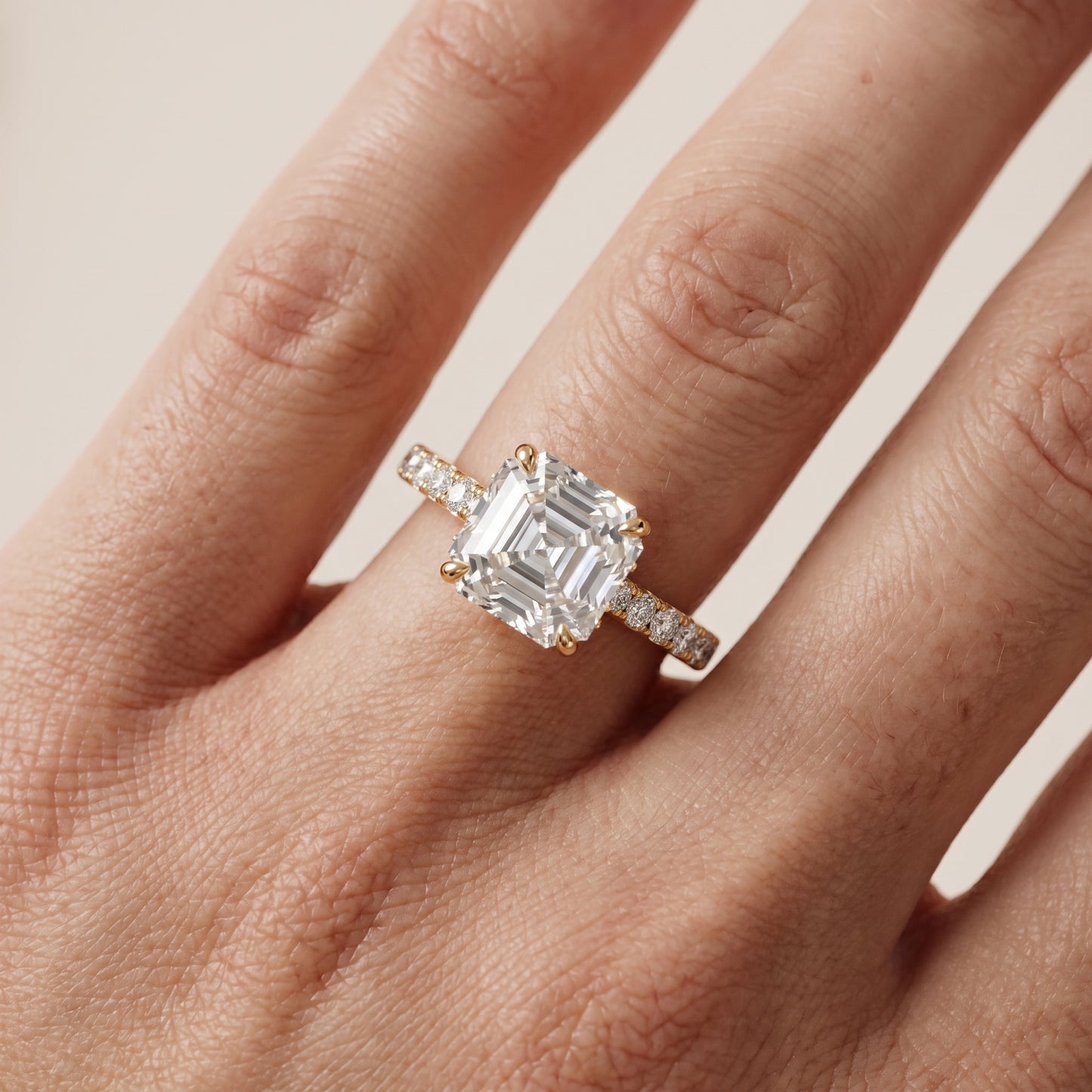 Gia Hidden Halo Pavé Asscher Diamond Ring in Yellow Gold - lifestyle.jpg
