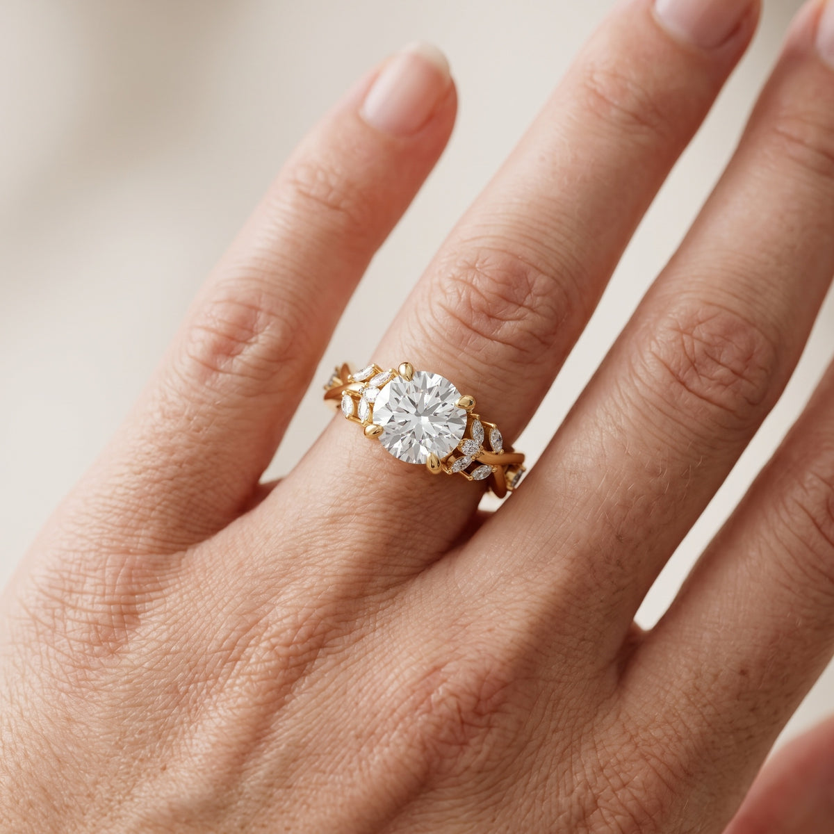 Kona Leaf Twist Round Diamond Engagement Ring in Rose Gold - lifestyle.jpg