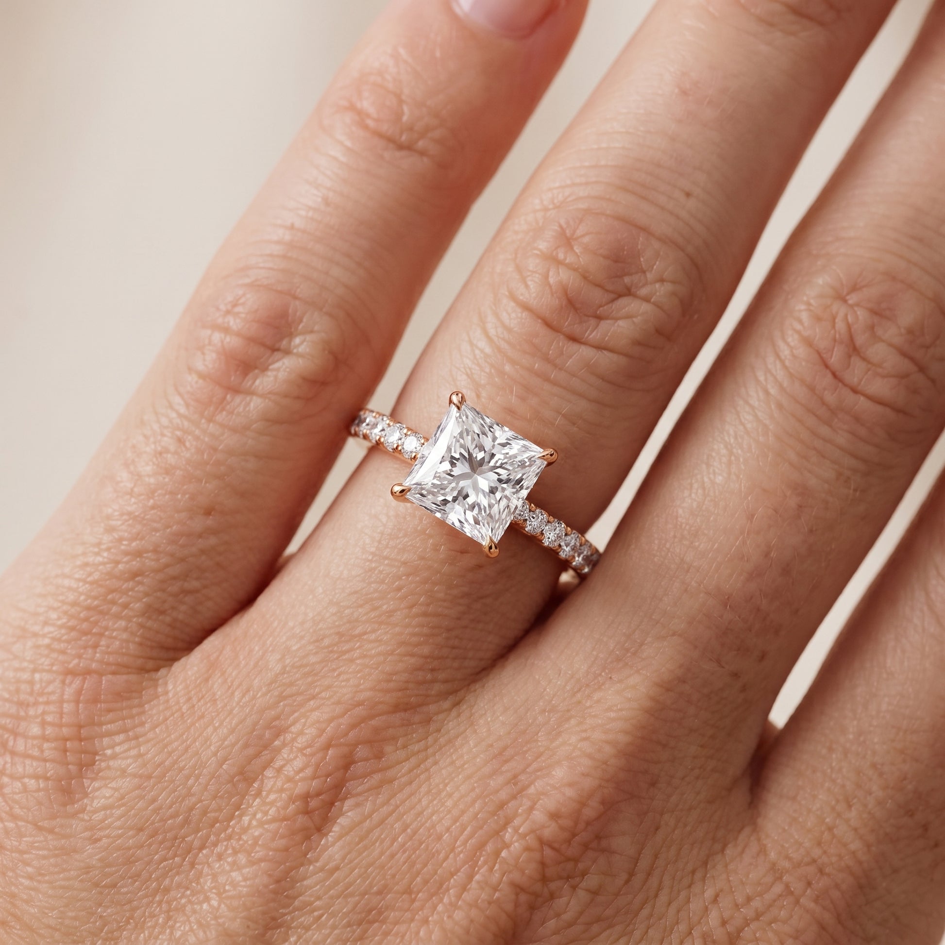 Gia Hidden Halo Pavé Princess Diamond Ring in Rose Gold - lifestyle.jpg