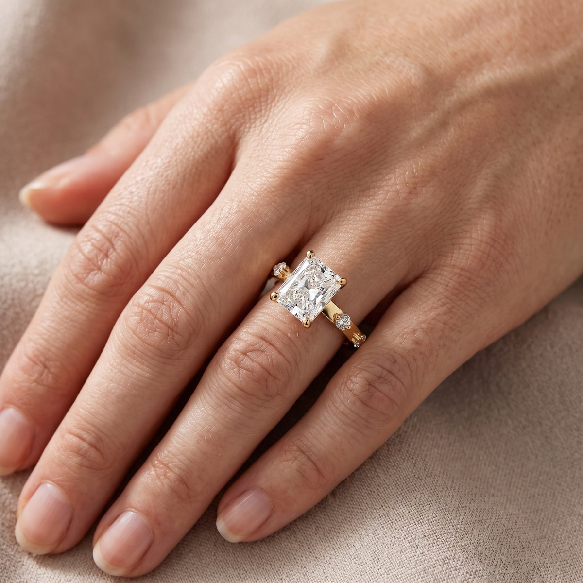 Elena Radiance Radiant Diamond Engagement Ring in Yellow Gold - lifestyle.jpg