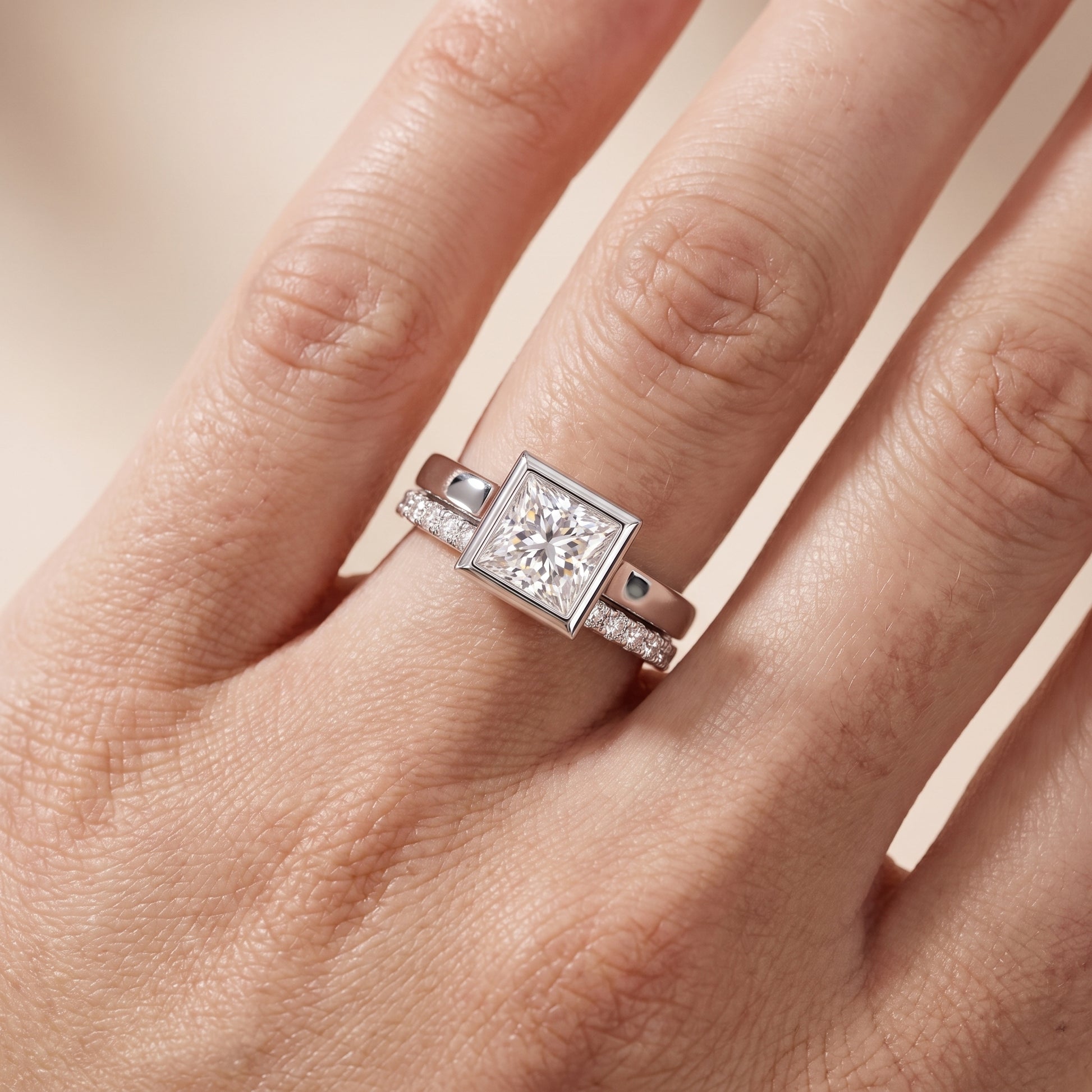 Ayla Bezel Bypass Princess Diamond Ring in Platinum - lifestyle.jpg