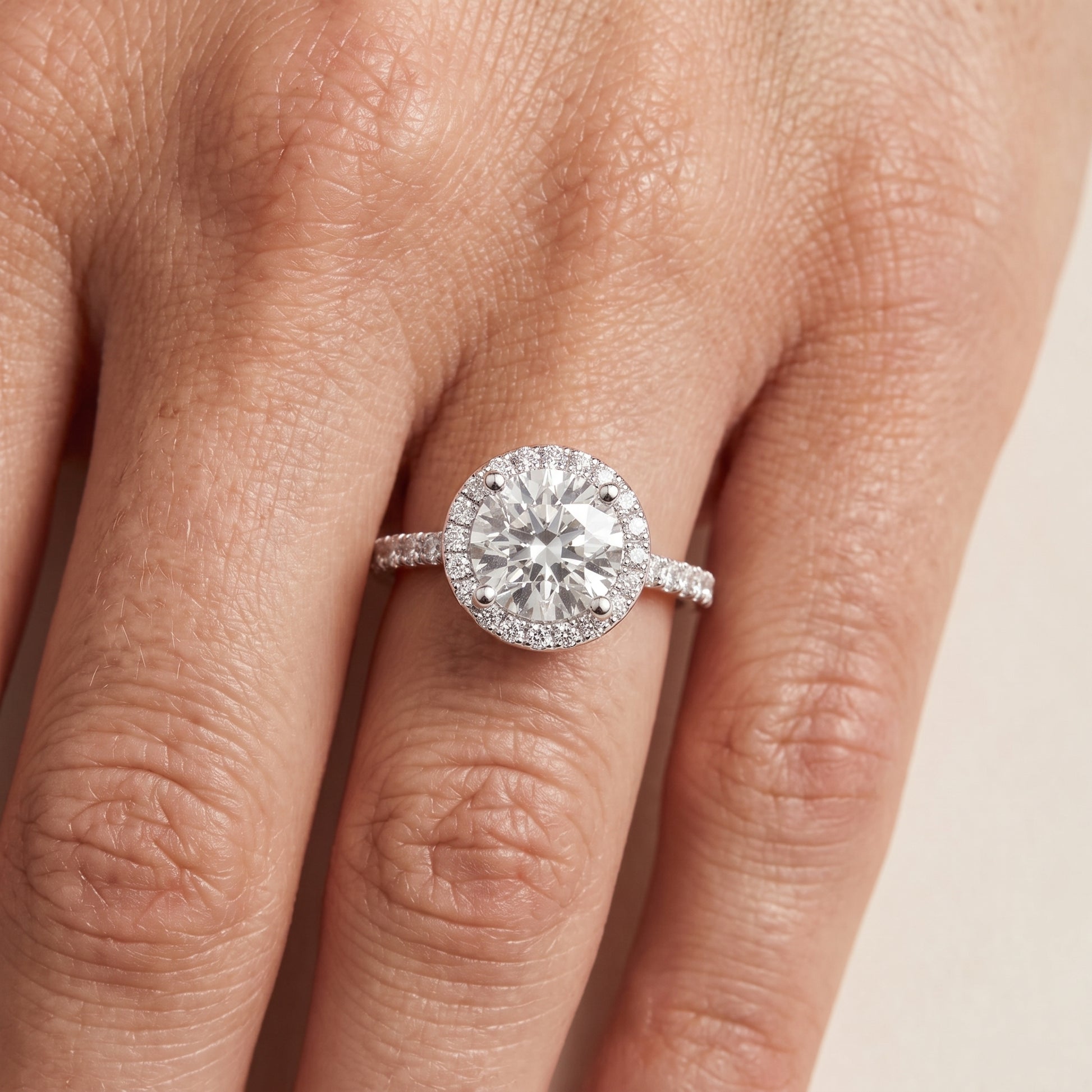 Sophie Halo Pavé Round Diamond Ring in Platinum - lifestyle.jpg