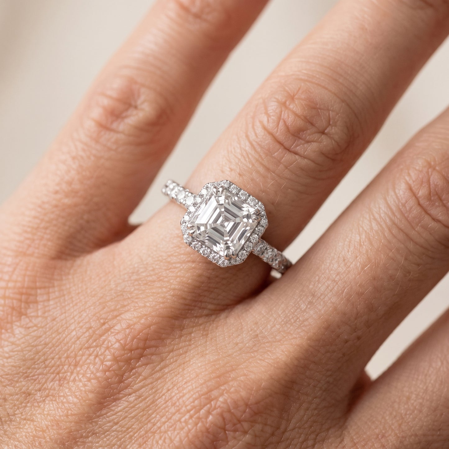 Chloe Halo Pavé Asscher Diamond Ring in Silver - lifestyle.jpg
