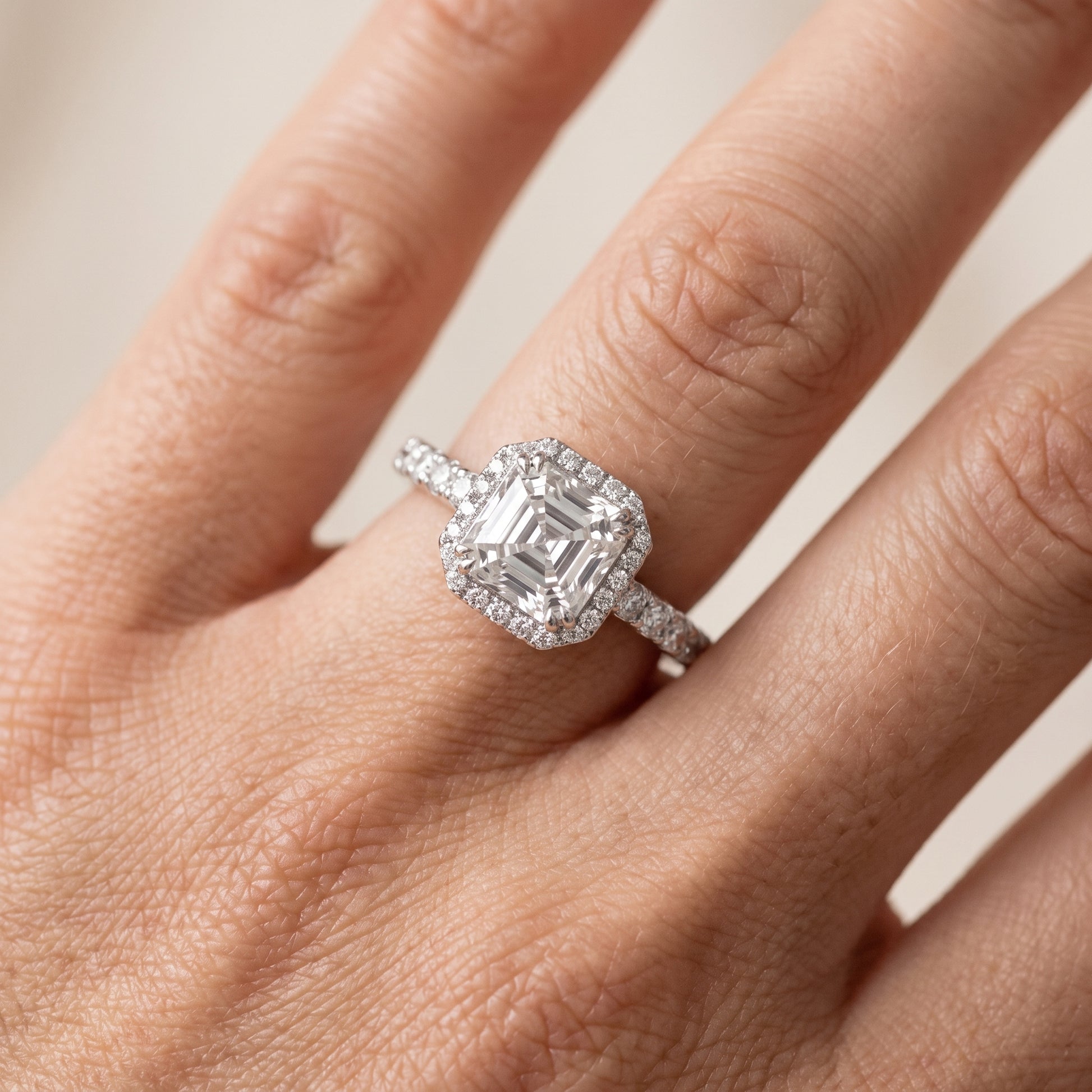 Chloe Halo Pavé Asscher Diamond Ring in Silver - lifestyle.jpg