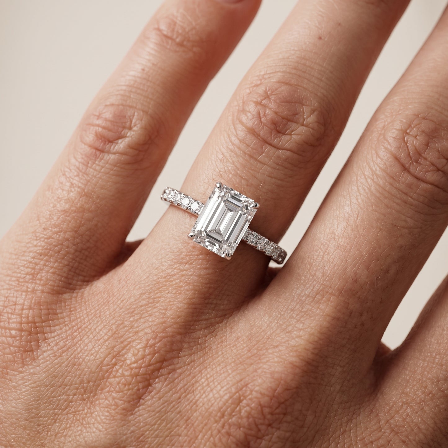 Gia Hidden Halo Pavé Emerald Diamond Ring in Silver - lifestyle.jpg