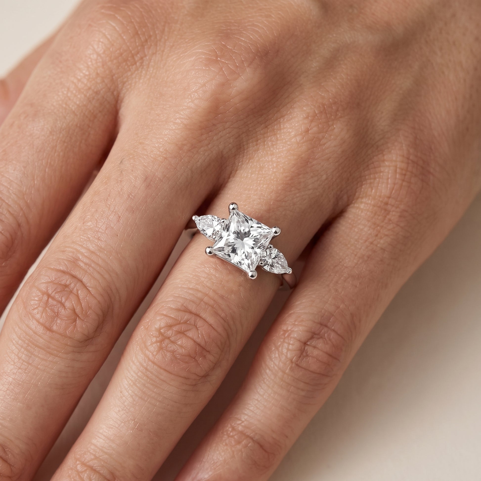 Faye Three-Stone Trellis Princess Diamond Ring in Silver - lifestyle.jpg