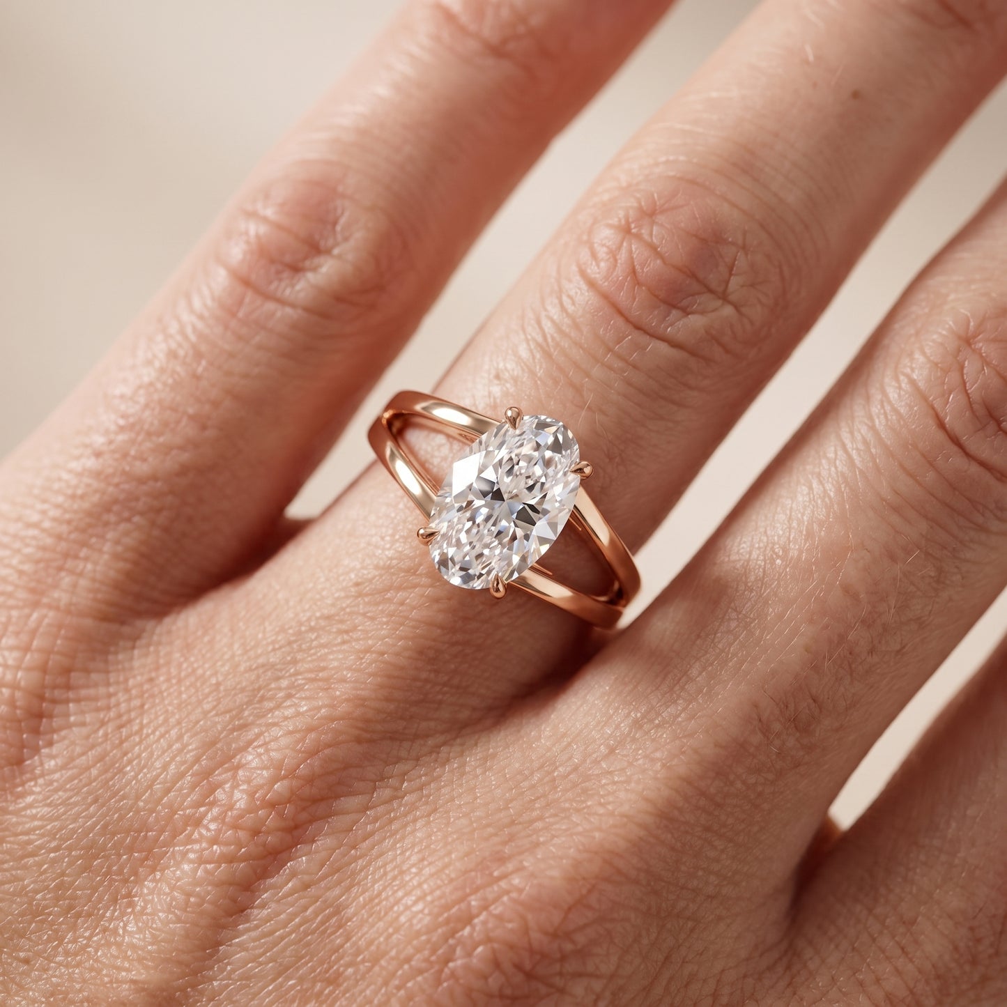 Giselle Solitaire Split Shank Oval Diamond Engagement Ring in Rose Gold - lifestyle.jpg