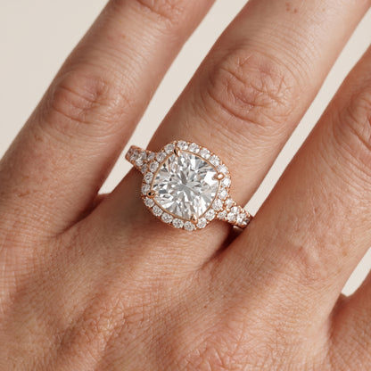 Bella Halo Pavé Cushion Diamond Engagement Ring in Rose Gold - lifestyle.jpg
