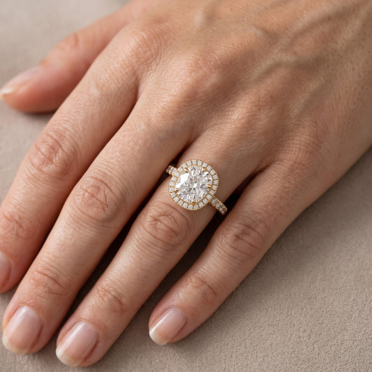 Mabel Halo French Pavé Cushion Diamond Engagement Ring in Yellow Gold - lifestyle.jpg