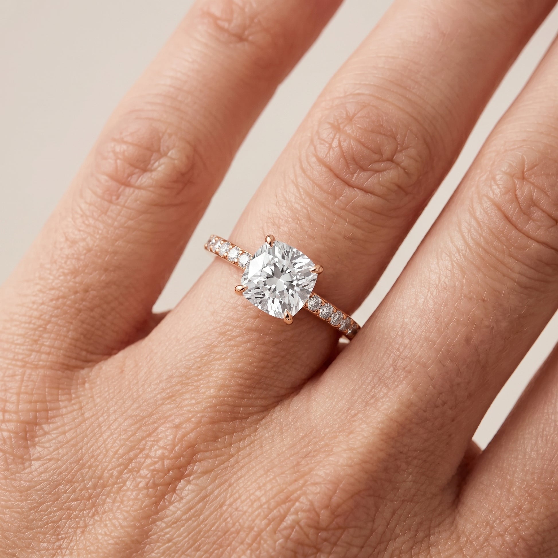 Aisha Pavé Solitaire Cushion Diamond Engagement Ring in Rose Gold - lifestyle.jpg